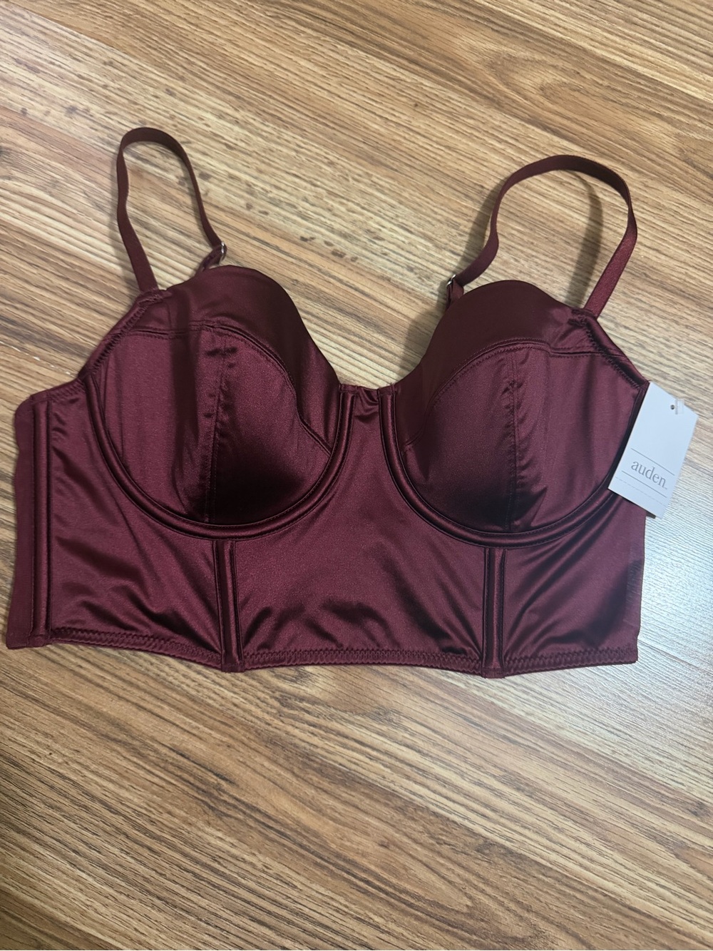 Auden Satin Longline Bra in wine